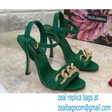 Dolce & Gabbana Heel 10.5cm Leather Chain Sandals Green 2021 - Click Image to Close